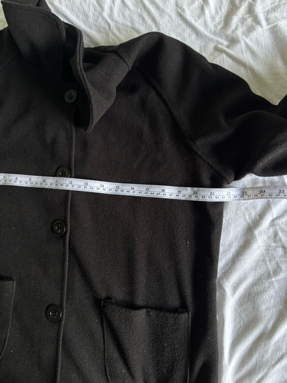 Black Button-Front Pea Coat with Rounded Collar - Picture 6 of 7